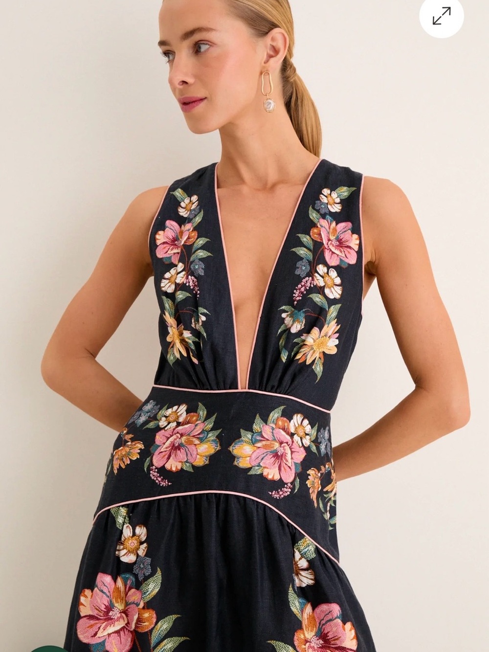 FARM Rio Maira Floral Dark Blue Midi Dress - Picture 3 of 12